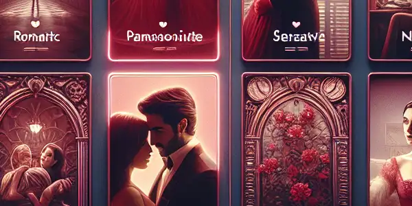 A modern digital interface for a fictional adult streaming service featuring colorful Japanese AV movie thumbnails.