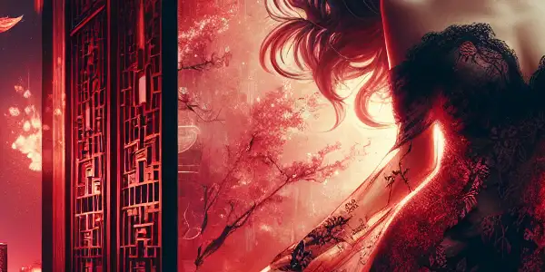 A seductive female character in a luxurious gown, set against a vibrant Hong Kong nightclub backdrop.
